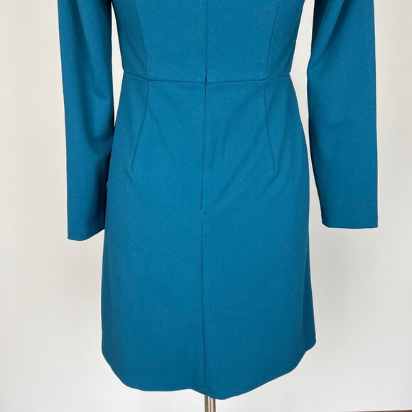 Adrianna Papell Womens Scalloped Neck Dress Teal Blue Cutout Long Sleeve size 6 - Picture 9 of 13